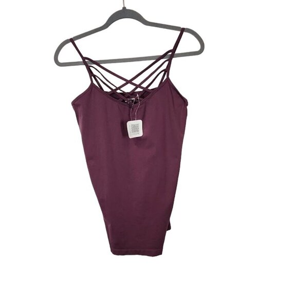 Shiela Rose Criss Cross Front Stretch Spaghetti Strap Tank Top in Maroon Size XL - Picture 1 of 6